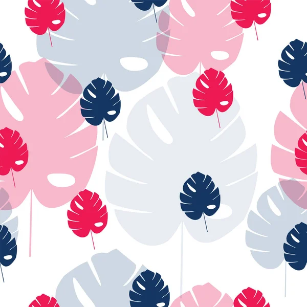 Seamless pattern with blue and pink leaves vector — Stock Vector