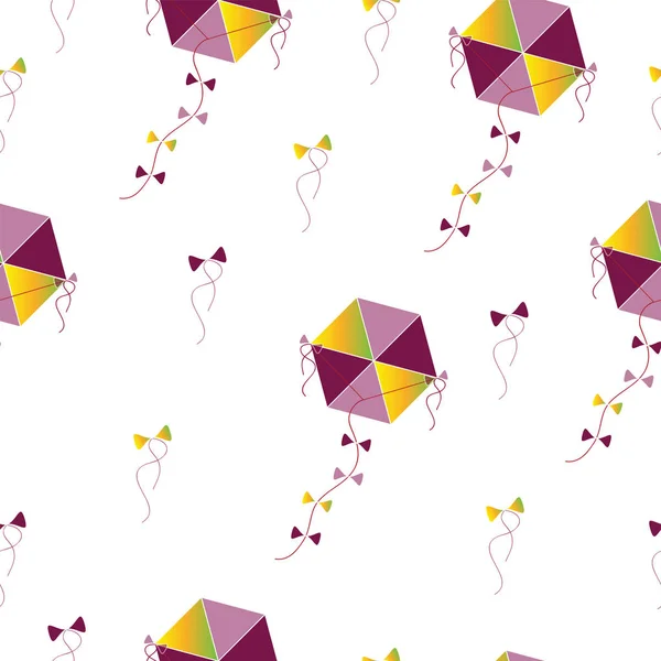Patrón sin costuras con cometas en color púrpura y amarillo vector — Archivo Imágenes Vectoriales