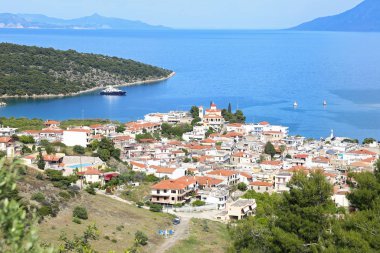 Eski Epidaurus kasabası Argolis Yunanistan 'ın manzarası - yukarıdan manzara