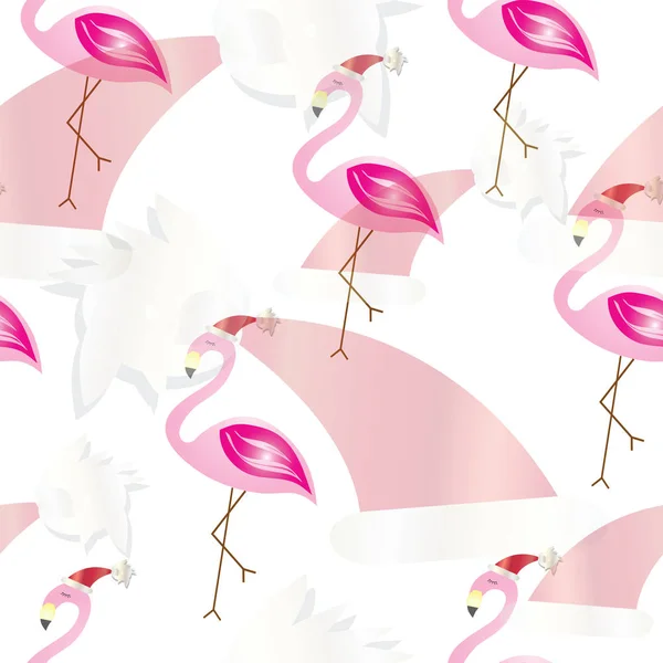 Seamless pattern with Christmas flamingos vector — Stock Vector