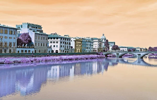 Vintage Konstnärliga Landskap Arno Floden Florens Eller Firenze Stad Italien — Stockfoto