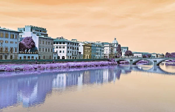 Vintage Artistiek Landschap Van Rivier Arno Florence Firenze Stad Italië — Stockfoto