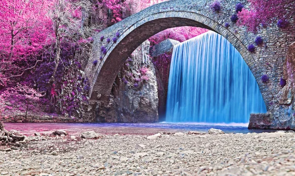 Infrared Landscape Waterfall Trikala Thessaly Greece Long Exposure Photography — Stock Photo, Image