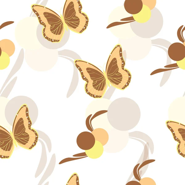 Naadloos patroon met bruine vlinders vector — Stockvector