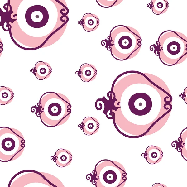 具有艺术邪恶眼睛的粉红色和紫色无缝图案 — 图库矢量图片