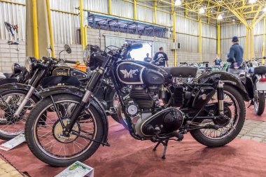 Barra Bonita, Brezilya - 17 Haziran 2017: Vintage exhibi motosiklet