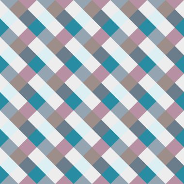 Seamless geometrik kontrol modeli. Çapraz kare, örgü, dokuma satır arkaplanı. Patchwork, rhombus, sendeleyerek doku. Mavi, gri, Lila renkler. Kış Tema. Vektör