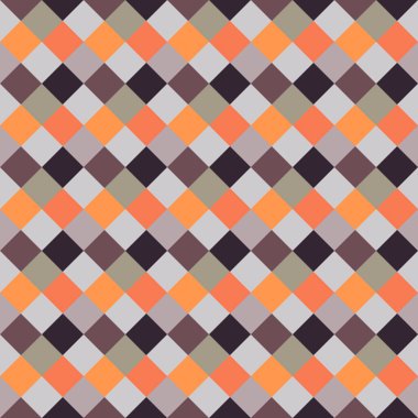 Seamless geometrik kontrol modeli. Çapraz kare, örgü, dokuma satır arkaplanı. Patchwork, rhombus, sendeleyerek doku. Turuncu, gri, kahverengi renkler. Kış Tema. Vektör
