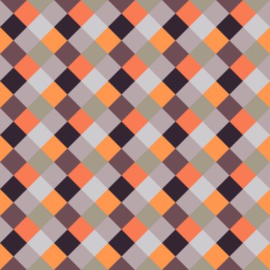 Seamless geometrik kontrol modeli. Çapraz kare, örgü, dokuma satır arkaplanı. Patchwork, rhombus, sendeleyerek doku. Turuncu, gri, kahverengi renkler. Kış Tema. Vektör