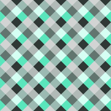 Seamless geometrik kontrol modeli. Çapraz kare, örgü, dokuma satır arkaplanı. Patchwork, rhombus, sendeleyerek doku. Yeşil, gri, beyaz renkler. Kış Tema. Vektör