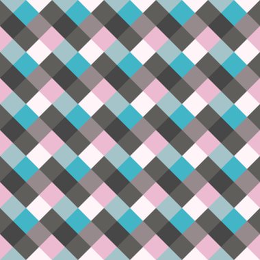 Seamless geometrik kontrol modeli. Çapraz kare, örgü, dokuma satır arkaplanı. Patchwork, rhombus, sendeleyerek doku. Mavi, gri, Lila renkler. Kış Tema. Vektör