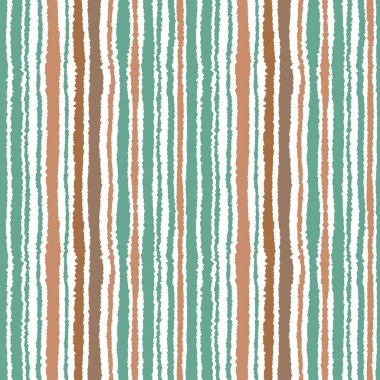 Sorunsuz şerit deseni. Dikey çizgiler. Yırtık kağıt etkisi doku. Kenar arka plan bile olmamalı. Turkuaz, yeşil, kahverengi yumuşak renkler beyaz. Kış Tema. Vektör
