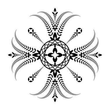 Defne çelengi dövme. Olağandışı çapraz işareti süsleme. Beyaz arka planda siyah simgesi. Savunma, barış, zafer sembolü. İzole vektör