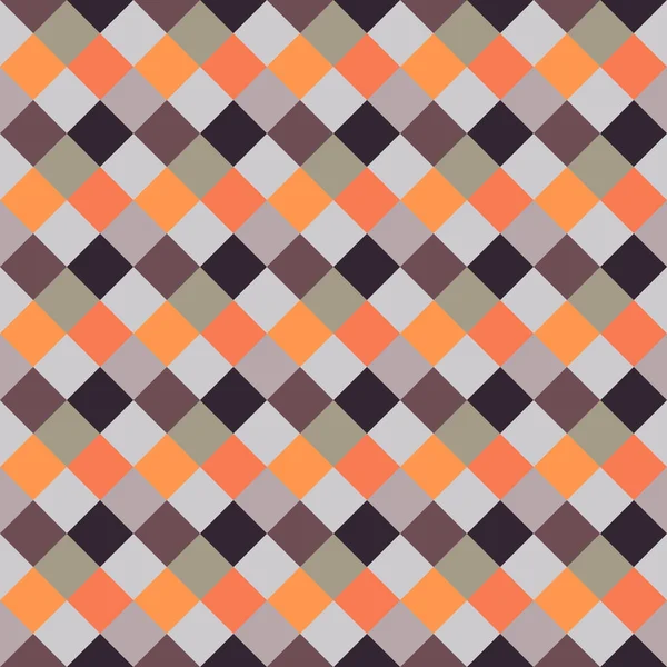 Bezproblémové geometrické kostkovaný vzor. Diagonální náměstí, pletení, tkané linie pozadí. Patchwork, rhombus, rozložené textury. Oranžová, šedá, hnědé barvy. Zimní téma. Vektor — Stockový vektor