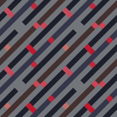 Kesintisiz geometrik çizgili desen. Doku Çapraz Şeritler, çizgiler ve dikdörtgenler. Arka plan gri, kahverengi, kırmızı mor pastel renkli. Labirent Tema. Vektör