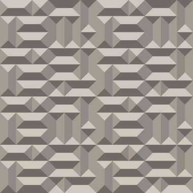 Kesintisiz geometrik mimari desen. Dışbükey metalik doku ile dikdörtgen ve kare piramitleri. Gri renkli arka plan. Vektör