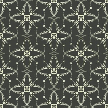 Din seamless modeli. Defne çelengi, dantel görünüm doku ile çapraz. Tören arka plan. Yeşil kontrast renkli. Vektör