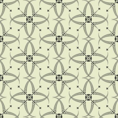 Din seamless modeli. Defne çelengi, dantel görünüm doku ile çapraz. Tören arka plan. Yeşil kontrast renkli. Vektör