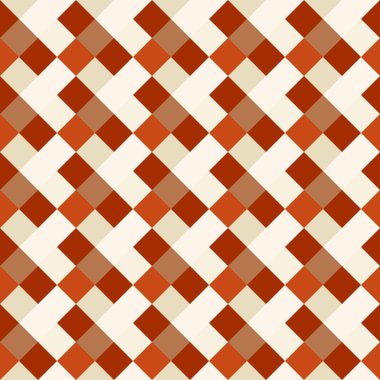Seamless geometrik kontrol modeli. Çapraz kare, örgü, dokuma satır arkaplanı. Patchwork, rhombus, sendeleyerek doku. Turuncu, bej, kahverengi renkler. Kış Tema. Vektör