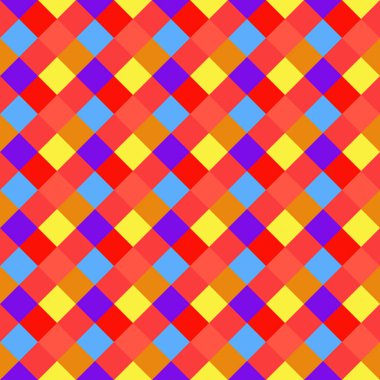 Seamless geometrik kontrol modeli. Çapraz kare, örgü, dokuma satır arkaplanı. Patchwork, rhombus, sendeleyerek doku. Bebeğim, festival, palyaço, tatil renkler. Vektör
