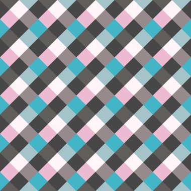 Seamless geometrik kontrol modeli. Çapraz kare, örgü, dokuma satır arkaplanı. Patchwork, rhombus, sendeleyerek doku. Mavi, gri, Lila renkler. Kış Tema. Vektör