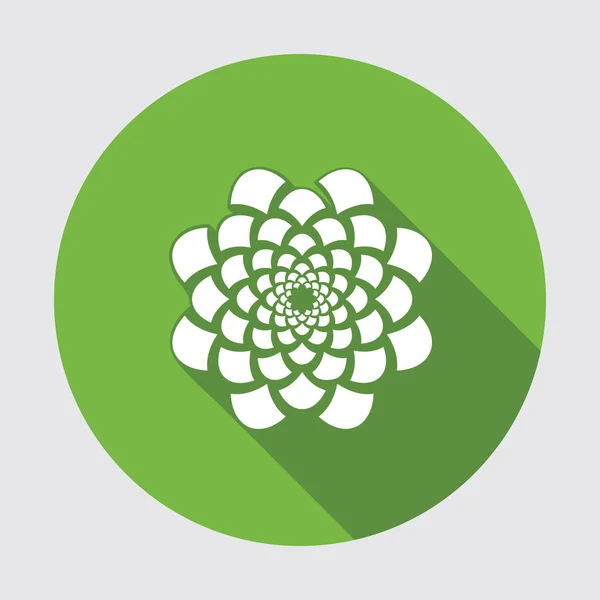 Icono de flor. Dahlia, aster, daisy, crisantemo, gowan. Verano, símbolo floral otoñal. Signo plano redondo verde con sombra larga. Vector aislado . — Archivo Imágenes Vectoriales