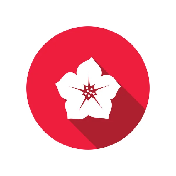 Petunia-bloem pictogram. Floral symbool. Ronde cirkel plat bord met lange schaduw. Vector — Stockvector