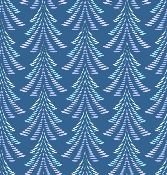 Padrão de Natal sem costura. Ornamento estilizado de árvores, abetos em fundo escuro. Torça silhuetas com folhas de louro. Inverno, Ano Novo, textura do tema da natureza. De cor azul. Vetor —  Vetores de Stock