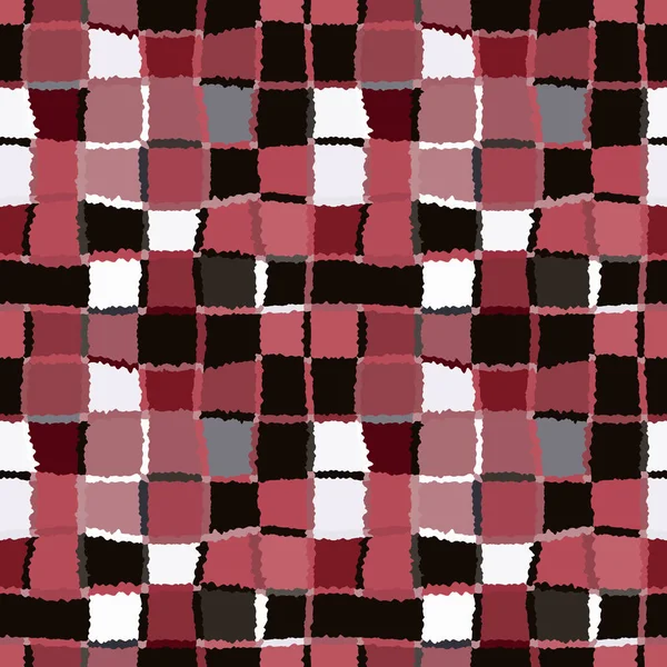 Nahtlose geometrische Mosaik-Karomuster. Hintergrund aus gewebten Rechtecken und Quadraten. Flickwerk, Keramik, Fliesenstruktur. weinig, braun, weiß. Vektor — Stockvektor