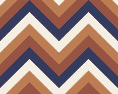 Çizgili, seamless modeli zigzag. Zikzak çizgi doku. Çizgili geometrik arka plan. Kahverengi, mavi, beyaz kontrast renkli. Vektör