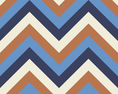 Çizgili, seamless modeli zigzag. Zikzak çizgi doku. Çizgili geometrik arka plan. Kahverengi, mavi, beyaz kontrast renkli. Vektör