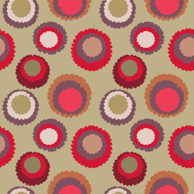 Sorunsuz polka dot, rengarenk doku. Soyut sivilceli desen. Yırtık kağıt etkisi olan daireler. Yumuşak kırmızı, turuncu, altın renkli. Mısır gevreği Tema. Vektör