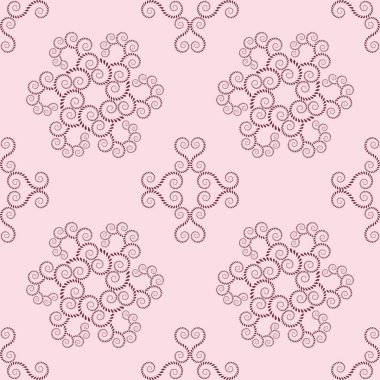 Sarmal sorunsuz dantel modeli. Vintage soyut doku. Kıvrım, defne yaprakları isimlerinden dön. Vinous, pembe kontrast arka plan renkli. Vektör