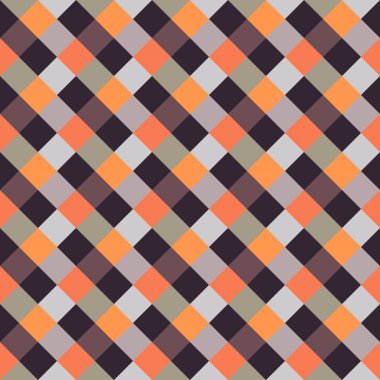 Seamless geometrik kontrol modeli. Çapraz kare, örgü, dokuma satır arkaplanı. Patchwork, rhombus, sendeleyerek doku. Kahverengi, gri, turuncu renkler. Kış Tema. Vektör
