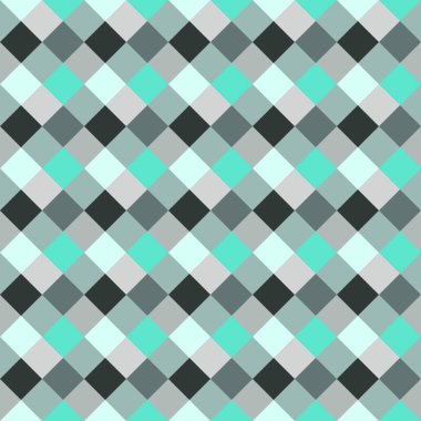 Seamless geometrik kontrol modeli. Çapraz kare, örgü, dokuma satır arkaplanı. Patchwork, rhombus, sendeleyerek doku. Turkuaz, gri, aqua renkler. Kış Tema. Vektör