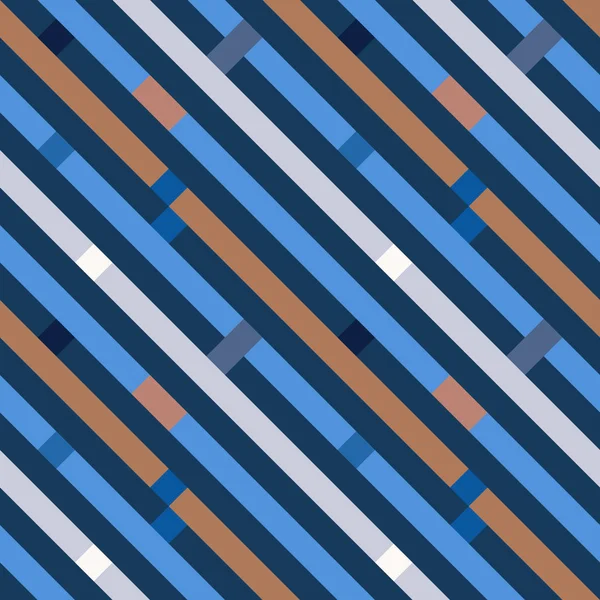 Padrão listrado geométrico sem costura. Textura de tiras diagonais, linhas. Retângulos em azul, laranja, fundo listrado cinza. Vetor — Vetor de Stock