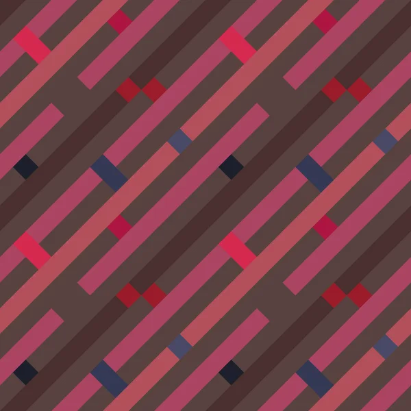 Nahtlose geometrische Streifenmuster. Textur aus diagonalen Streifen, Linien und Rechtecken. brauner, rosa, blauer pastellfarbener Hintergrund. Labyrinththema. Vektor — Stockvektor