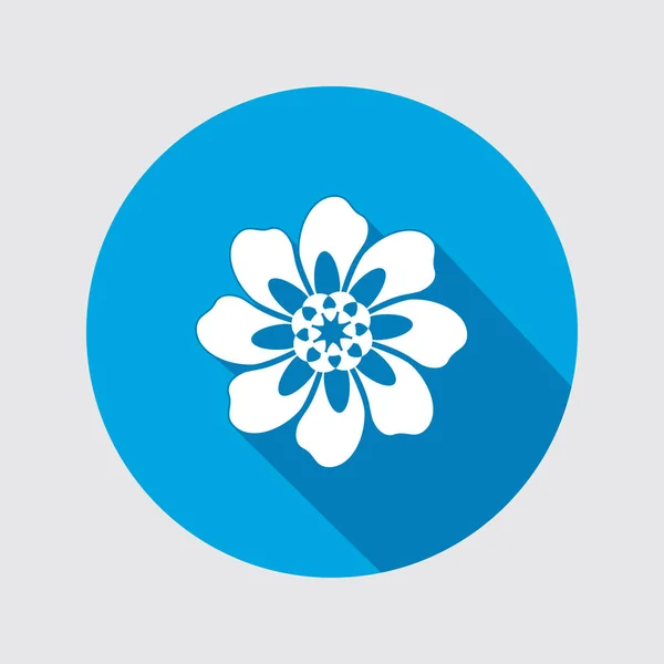 Bloem pictogram. Kamille, aster, daisy, chrysant. Zomer, herfst bloemen symbool. Ronde platte ondertekenen met lange schaduw. Vector geïsoleerd. — Stockvector