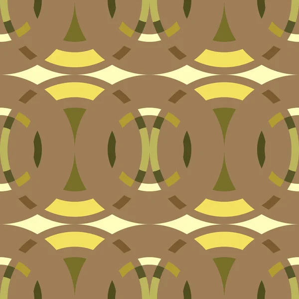 Бесшовный геометрический абстрактный шаблон. Ромб, вид круга плетение фигуры текстуры. Зеленый, коричневый, желтый фон. Вектор — стоковый вектор