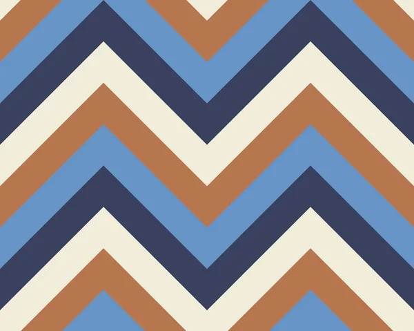 Rayé, zigzaguant motif sans couture. Texture de ligne Zig-zag. Fond géométrique rayé. Contraste brun, bleu, blanc coloré. Vecteur — Image vectorielle