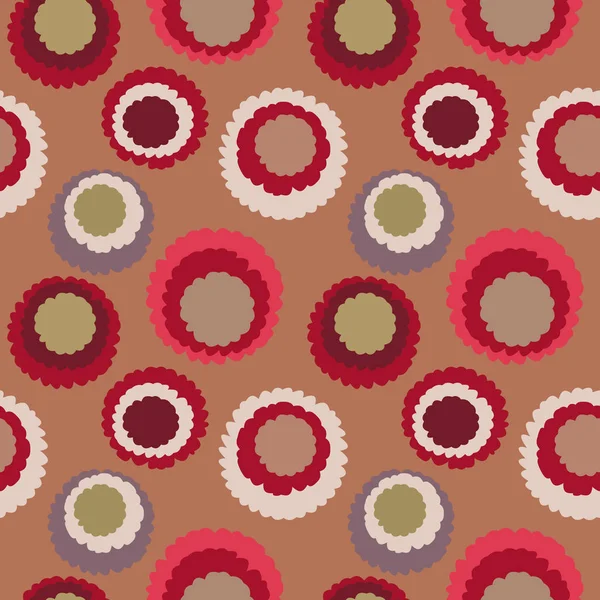 Sorunsuz polka dot, rengarenk doku. Soyut sivilceli desen. Yırtık kağıt etkisi olan daireler. Yumuşak kırmızı, turuncu, gri renkli. Mısır gevreği Tema. Vektör