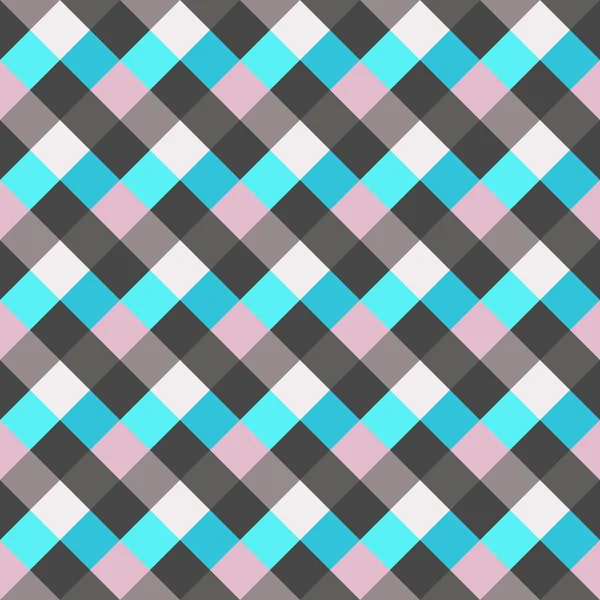 Padrão geométrico sem emenda verificado. Diagonal quadrado, fundo da linha tecida. Rhombus, textura de retalhos. Azul, cinza, rosa, mar, de cor suave. Vetor — Vetor de Stock