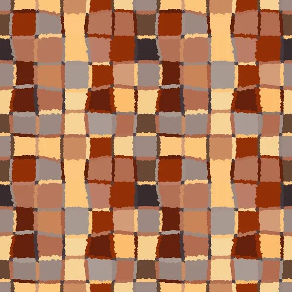 완벽 한 기하학적 모자이크 패턴을 확인합니다. 짠 사각형과 사각형의 배경입니다. 패치워크, 세라믹, 타일 텍스처. 갈색, 베이지색, 오렌지 색상입니다. 벡터 — 스톡 벡터