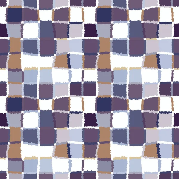 완벽 한 기하학적 모자이크 패턴을 확인합니다. 짠 사각형과 사각형의 배경입니다. 패치워크, 세라믹, 타일 텍스처. 갈색, 베이지색, 라일락 색상입니다. 벡터 — 스톡 벡터