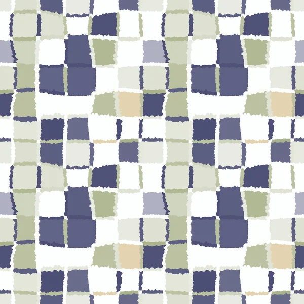 Sömlös geometriska mosaik kontrolleras mönster. Bakgrund av vävda rektanglar och kvadrater. Patchwork, keramik, kakel textur. Brun, beige, lila färger. Vektor — Stock vektor