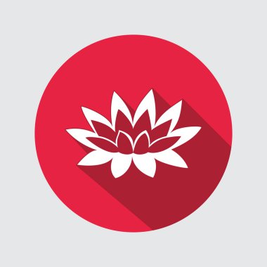 Lily, lotus çiçek simgesi. Nilüferler, nilüfer çiçek sembolü. Yuvarlak daire düz işareti uzun gölge ile. Vektör