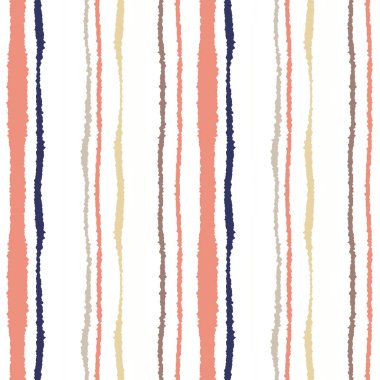 Sorunsuz şerit deseni. Dikey çizgiler yırtık kağıt etkisi ile. Kenar doku bile olmamalı. Arka plan gri, turuncu, mor beyaz renkli. Vektör