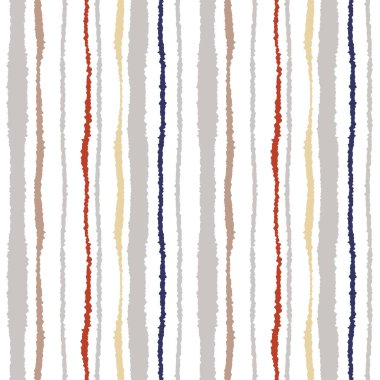 Seamless strip pattern. Vertical lines with torn paper effect. Shred edge texture. Gray, orange on white colored background. Vector clipart