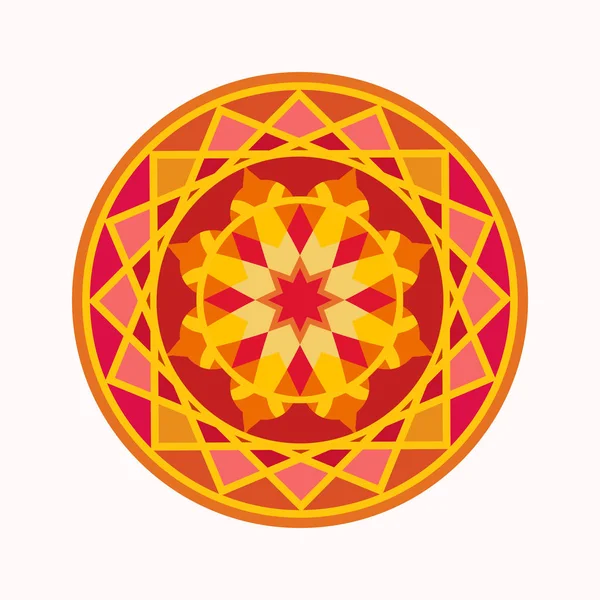 曼荼罗纹身彩色的图标。几何圆程式化的装饰。和谐、 运气、 无穷大符号。红、 黄、 橙色的颜色。矢量 — 图库矢量图片