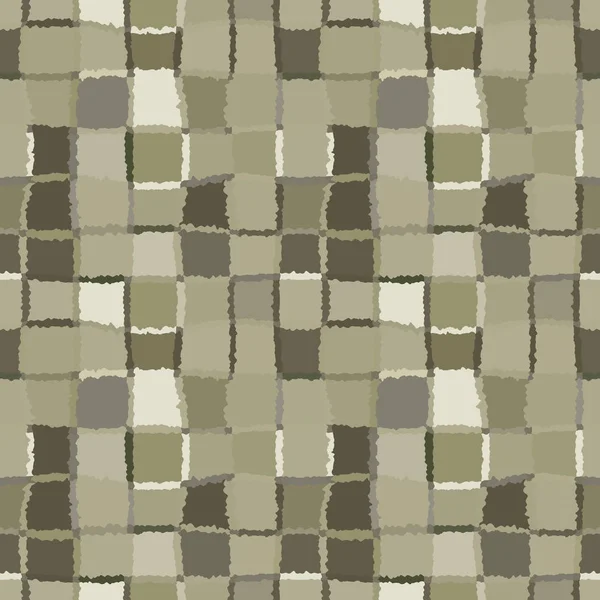 Bezszwowe mozaiki geometrycznej sprawdzony wzór. Tło tkane prostokątów i kwadratów. Patchwork, ceramika, płytki tekstura. Khaki, zielony, szary kolory. Wektor — Wektor stockowy